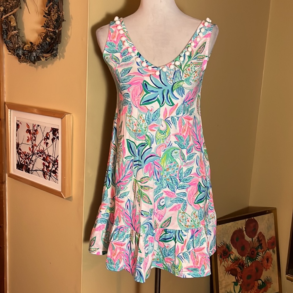 LILLY PULITZER Size XXS TankDress 
Pom-Poms Floral 100% Cotton Pullovers $159NEW